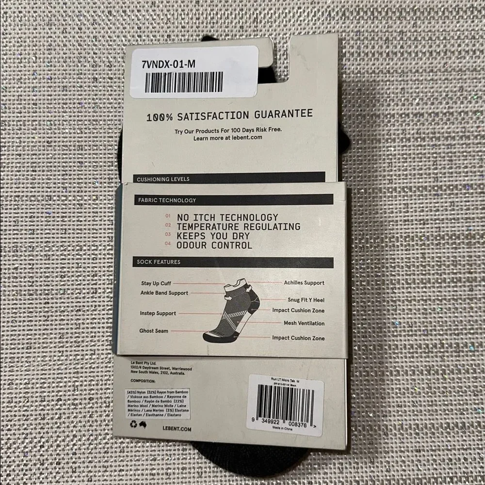 Le Bent Unisex Heather Black Targeted Cushion Micro Tab Below Ankle Run Socks